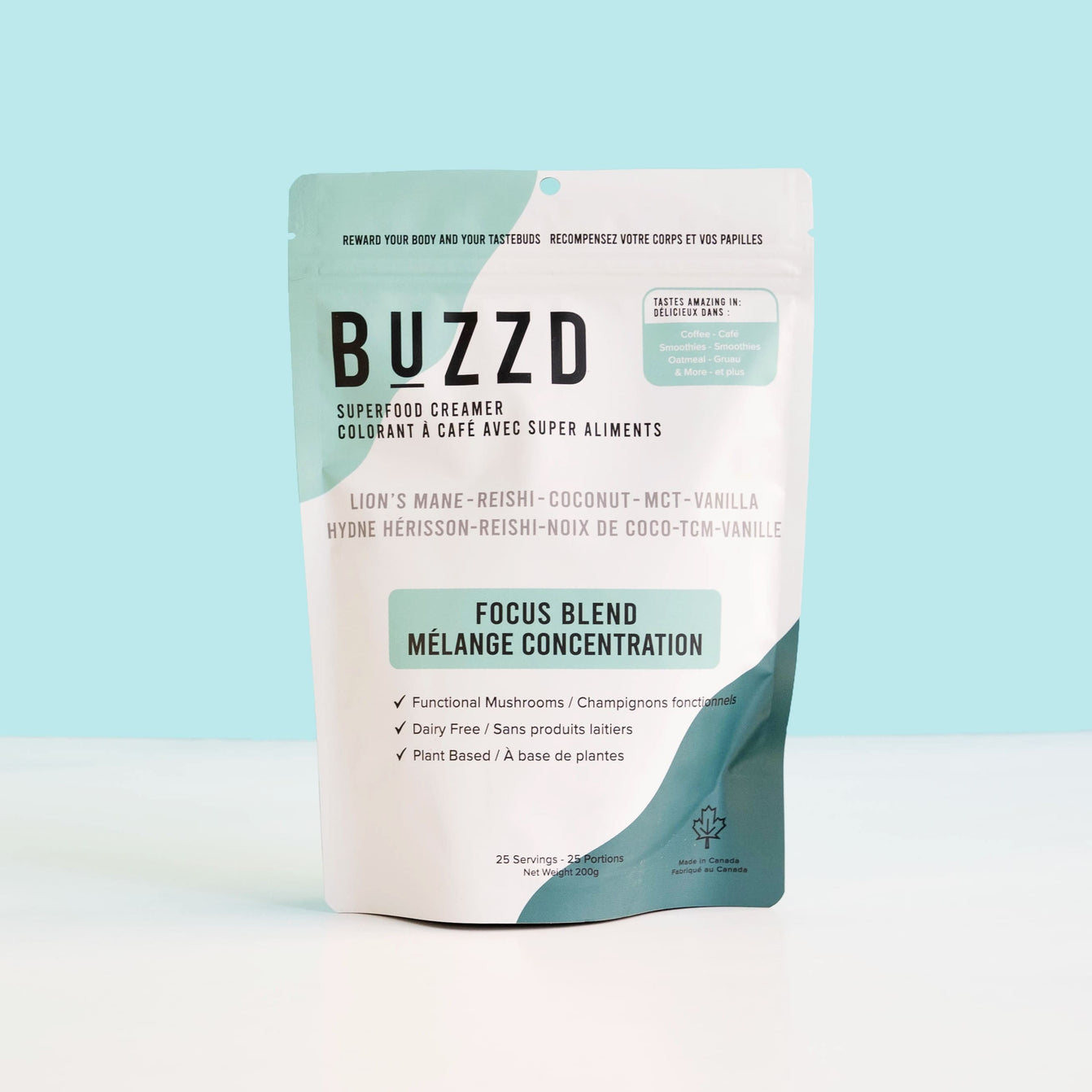 buzzd superfood creamer focus blend with lion's mane mushroom and reishi